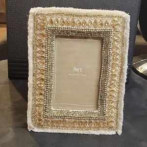Pier 1 Imports 4x6 Picture Frame Made From Fabric Of Gold & Silver Accents